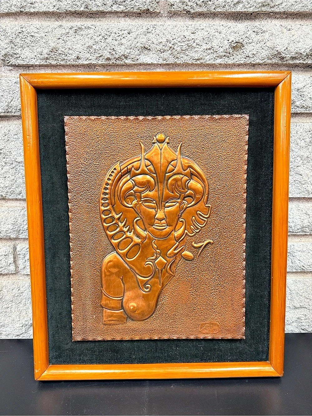 1991 Signed Copper Relief – Asian-Inspired Celestial Goddess / Apsara Portrait